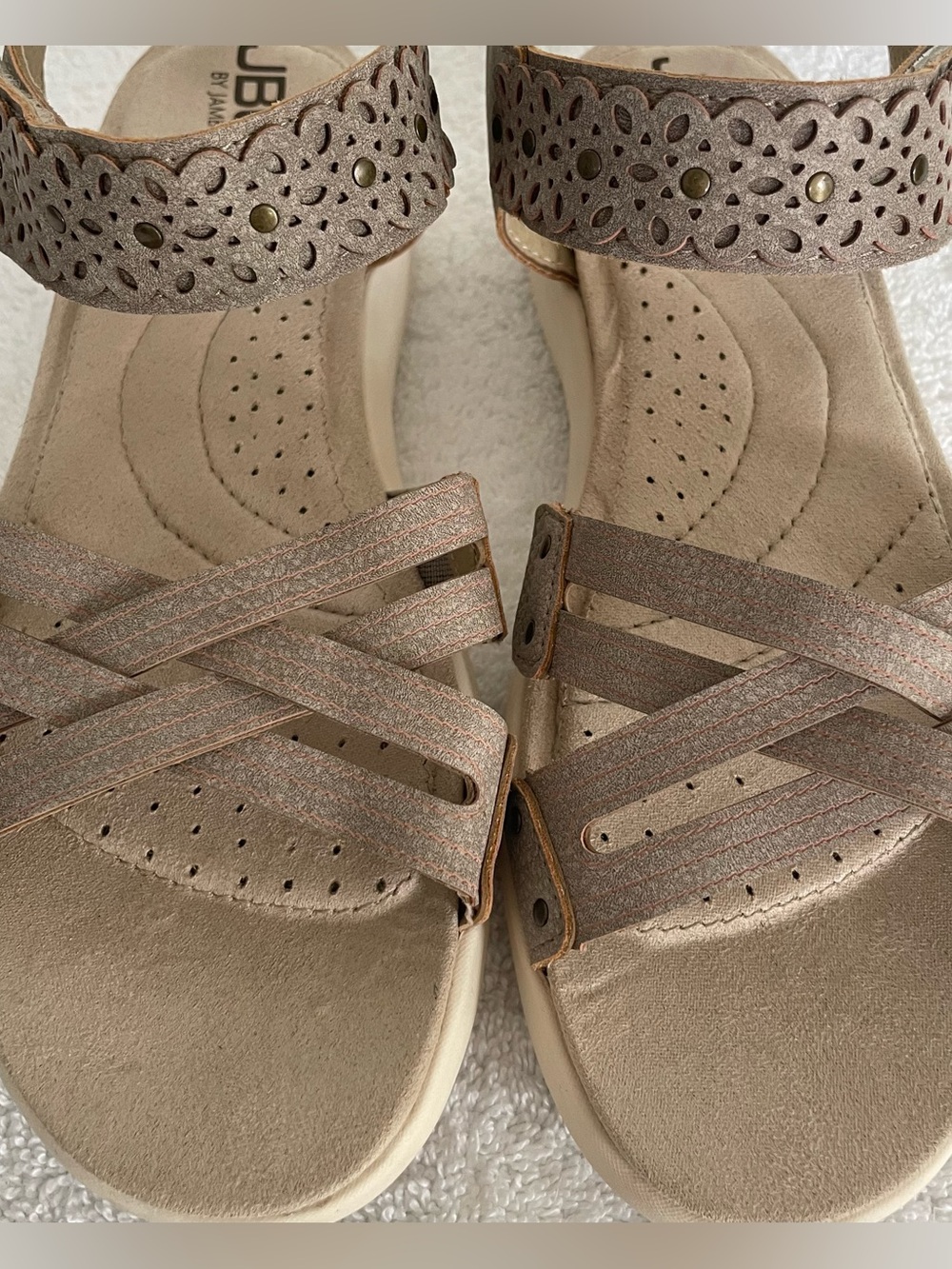 JBU Memory Foam Joanna Vegan Taupe Strappy Sandals Women 7.5M